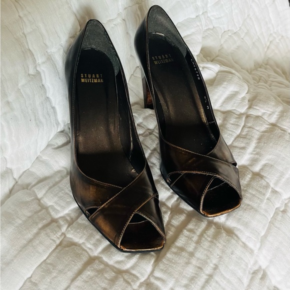 Stuart Weitzman Dark Brown Peep-Toe Heels - Picture 3 of 5